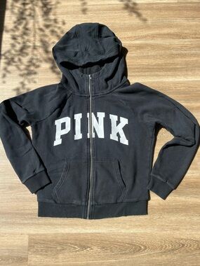 PINK Victoria's Secret Black Zip-Up Hoodie Size Small